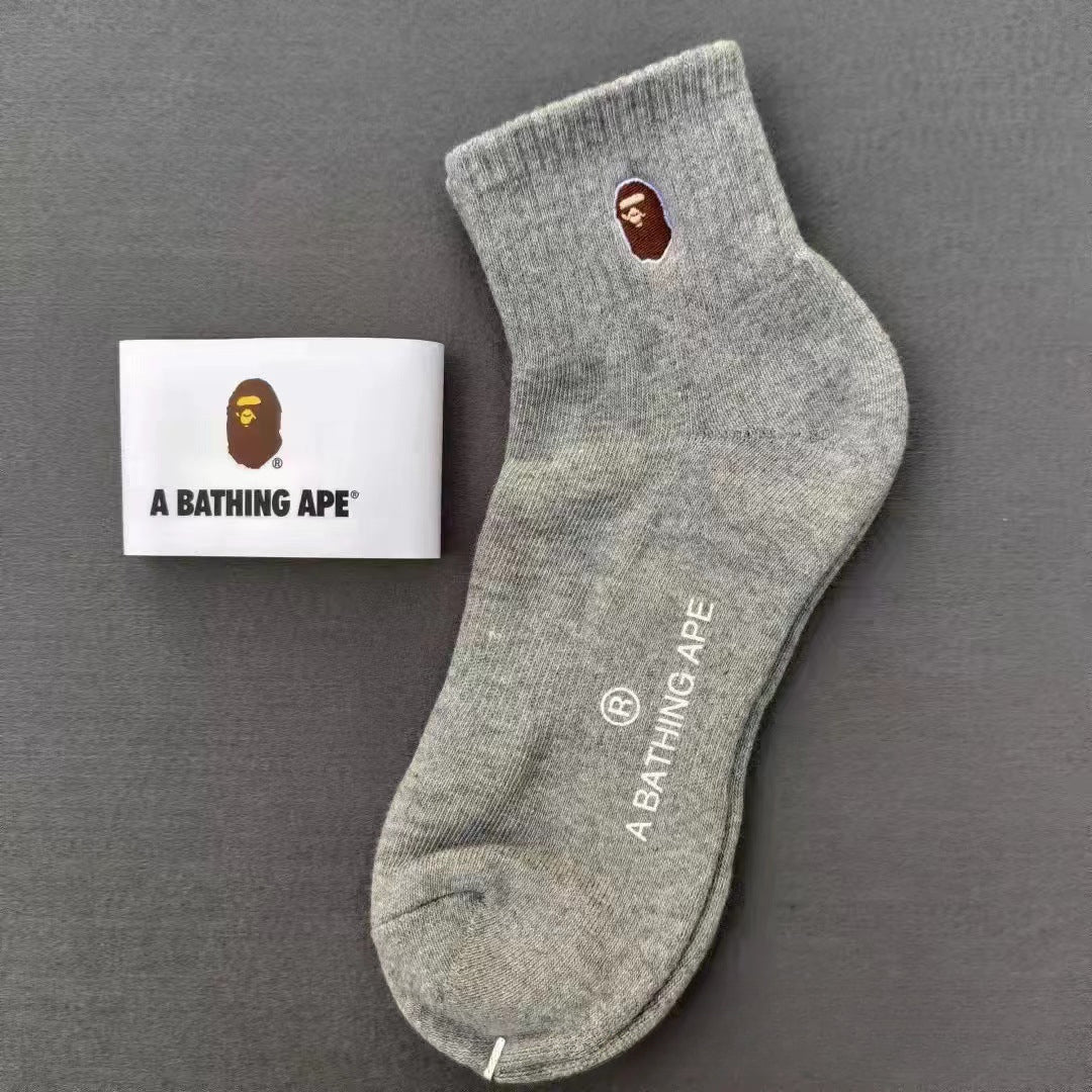 Bape Socks Embroidered Socks Black and White Grey