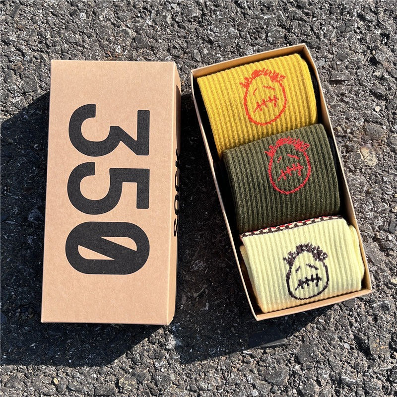 Men's socks - european and american streetwear brand boxed aj athletic socks - m crew socks - graffiti barbed wire trendy socks - travis scott collaboration