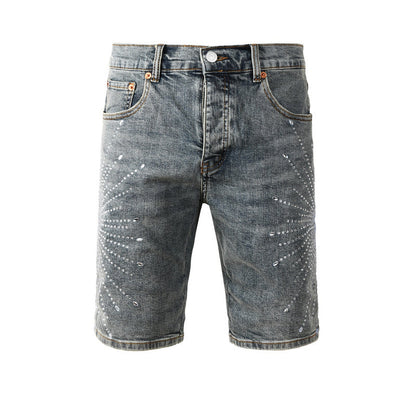 Purple Brand Crystal Diamond Denim Shorts #5093