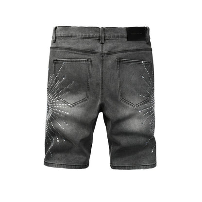 Purple Brand Crystal Diamond Denim Shorts #5094