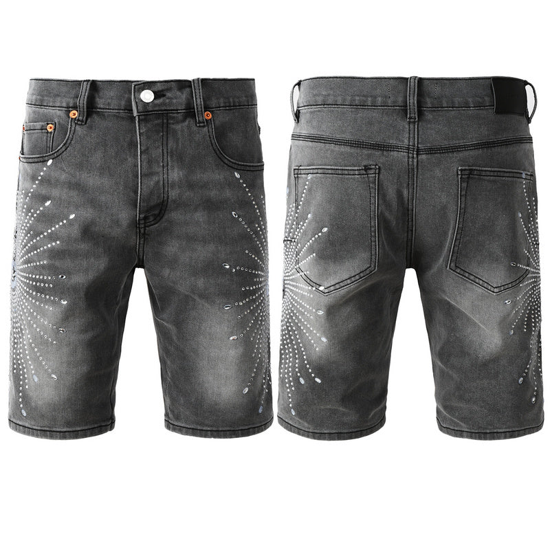 Purple Brand Crystal Diamond Denim Shorts #5094