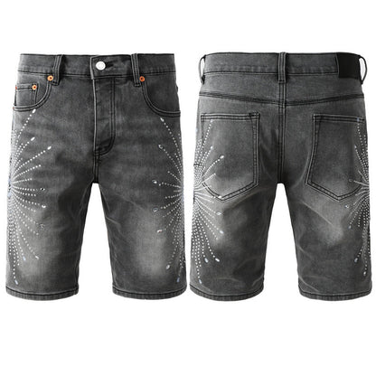 Purple Brand Crystal Diamond Denim Shorts #5094