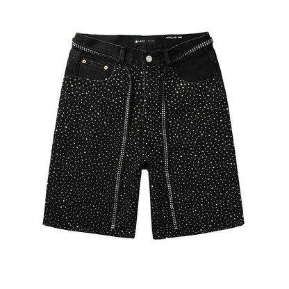 Purple Brand Crystal Diamond Denim Shorts #5095