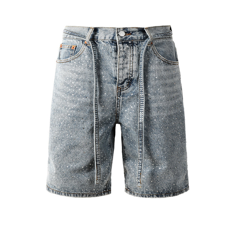 Purple Brand Crystal Diamond Denim Shorts #5096