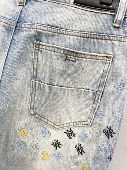 AMIRI Blue MA Quad Embroidered Flare Jeans