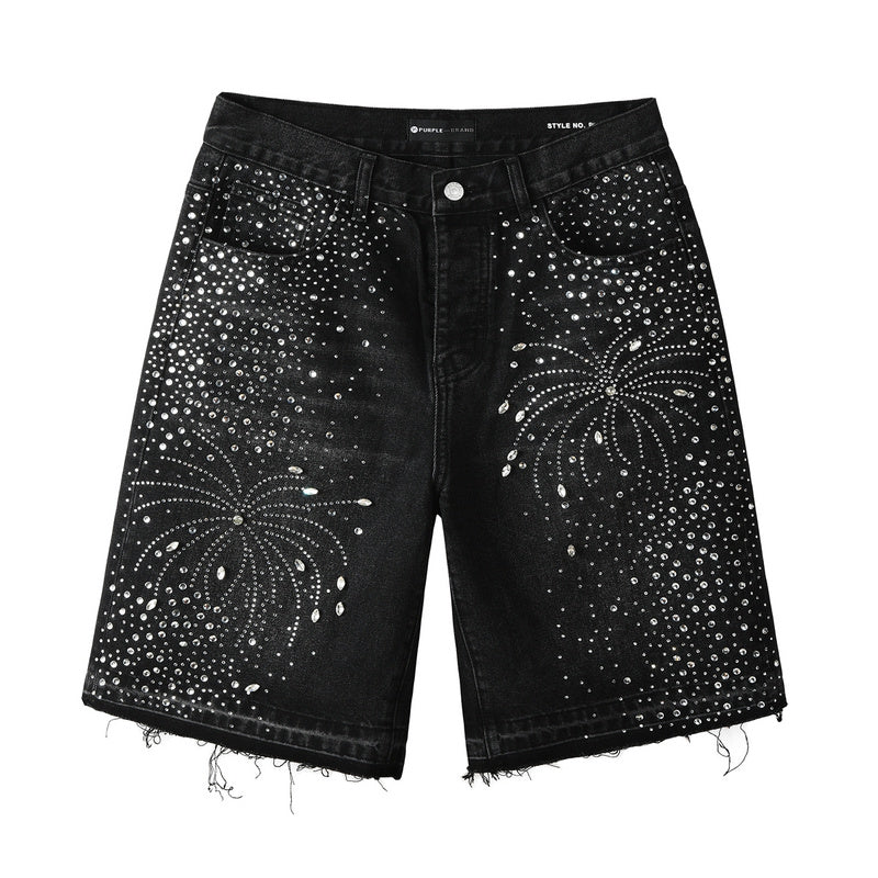 Purple Brand Crystal Diamond Denim Shorts #5103