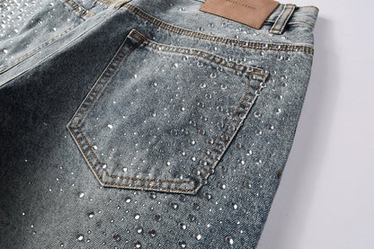 Purple Brand Crystal Diamond Denim Shorts #5102