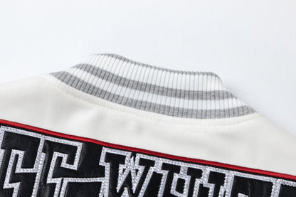 OFF WHITE Crystal Full Lea Varsity Jacket
