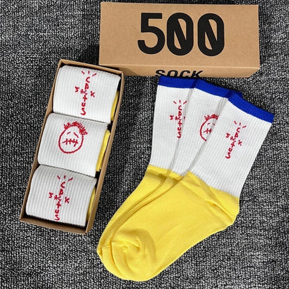Men's socks - european and american streetwear brand boxed aj athletic socks - m crew socks - graffiti barbed wire trendy socks - travis scott collaboration