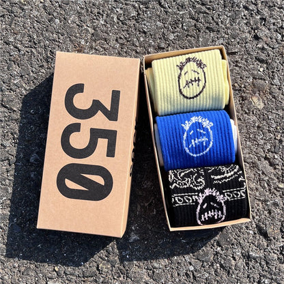 Men's socks - european and american streetwear brand boxed aj athletic socks - m crew socks - graffiti barbed wire trendy socks - travis scott collaboration