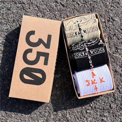 Men's socks - european and american streetwear brand boxed aj athletic socks - m crew socks - graffiti barbed wire trendy socks - travis scott collaboration