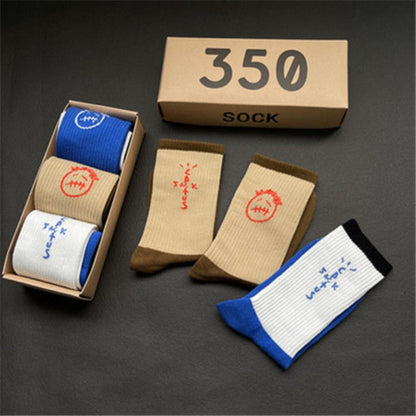 Men's socks - european and american streetwear brand boxed aj athletic socks - m crew socks - graffiti barbed wire trendy socks - travis scott collaboration