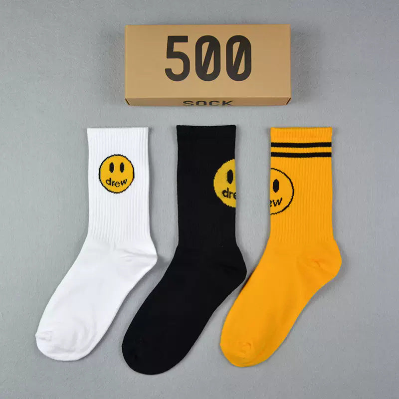 Men socks smiley face medium tube