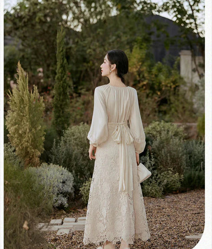 Lotus Heart Romantic Lace Cottagecore Dress Set