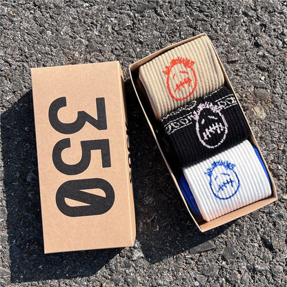 Men's socks - european and american streetwear brand boxed aj athletic socks - m crew socks - graffiti barbed wire trendy socks - travis scott collaboration