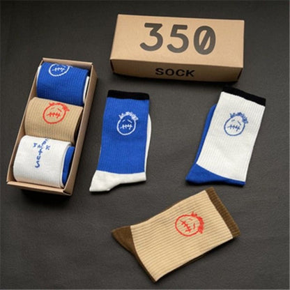 Men's socks - european and american streetwear brand boxed aj athletic socks - m crew socks - graffiti barbed wire trendy socks - travis scott collaboration