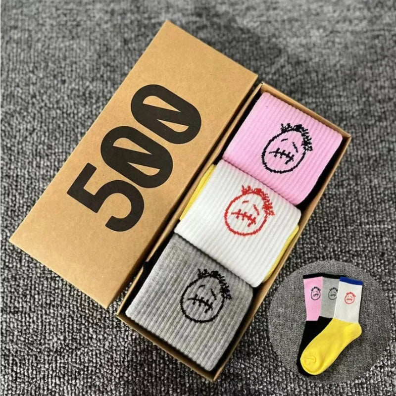 Men's socks - european and american streetwear brand boxed aj athletic socks - m crew socks - graffiti barbed wire trendy socks - travis scott collaboration