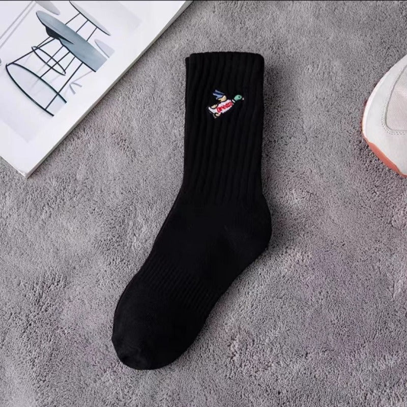 Men socks embroider cartoon knee high