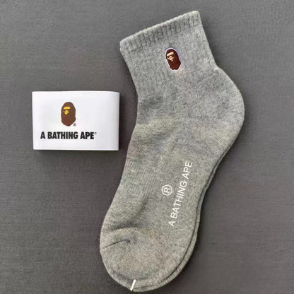 Bape Socks Embroidered Socks Black and White Grey